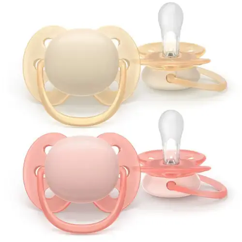 Set 2 suzete Philips Avent Ultra Soft SCF091/38, cu disc flexibil, pentru pielea sensibila a bebelusului, ortodontice, fara BPA, 0-6 luni+, colorat