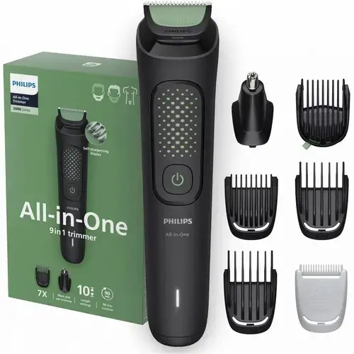 Aparat de tuns barba & parul de pe cap si corp 9in1 PHILIPS All-in-One MG3945/15, Autonomie 90 min, 11 setari de lungime: 0,5-16 mm, trimmer atasabil pentru nas si urechi, piepteni pt fata, cap, corp,lame cu autoascutire, nu necesita lubrifiere, husa (Ne