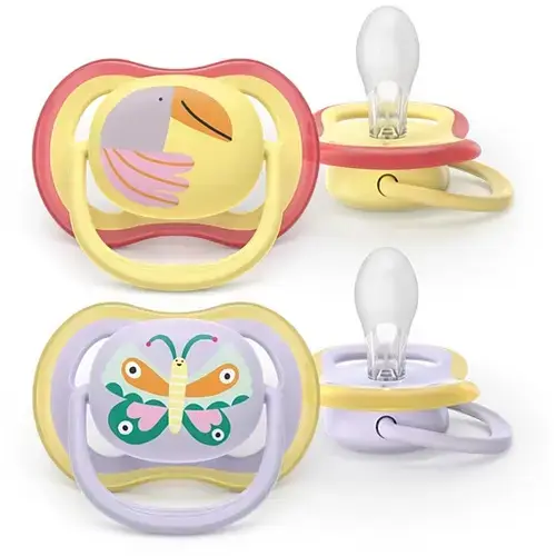 Set 2 suzete Philips Avent Ultra Air SCF087/04 care lasa pielea bebelusului sa respire, ortodontice, fara BPA, 0-6 luni, colorat