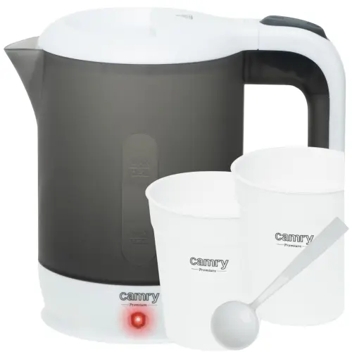 Set Fierbator Calatorie Cu Cani Si Lingurita Camry, CR1382, Capacitate Maxima 0,5L, Putere 750-900W, Protectie Impotriva Fierberii Fara Apa, Rezistenta Plata Din Otel Inoxidabil (Gri)