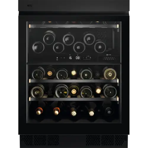 Racitor de vinuri incorporabil AEG NSW8D826GT, 40 sticle, 122 l, Control electronic, Zona dubla de control, Motor Inverter, Indicator temperatura, Usa reversibila, Clasa G, H 82 cm (Negru)