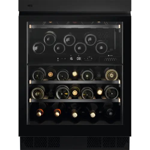 Racitor de vinuri incorporabil AEG NSW8D826GT, 40 sticle, 122 l, Control electronic, Zona dubla de control, Motor Inverter, Indicator temperatura, Usa reversibila, Clasa G, H 82 cm (Negru)