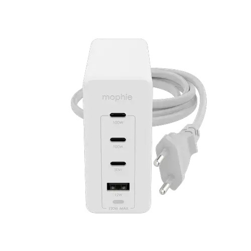 Incarcator retea Mophie Speedport, 120W, Fast Charge, Tehnologie GaN, 3 x USB-C si 1 x USB (Alb)