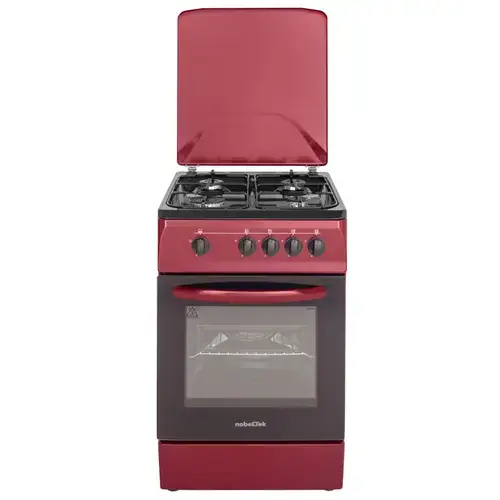 Aragaz NobelTek NLT 1065BD/G1, Gaz, 4 arzatoare, Dispozitiv siguranta plita si cuptor, 50 x 60 cm (Rosu)