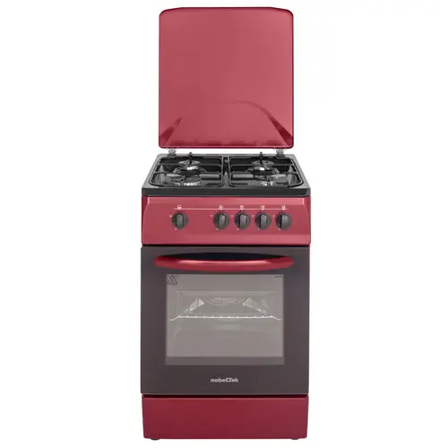 Aragaz NobelTek NLT 1065BD/G1, Gaz, 4 arzatoare, Dispozitiv siguranta plita si cuptor, 50 x 60 cm (Rosu)