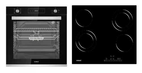 Pachet Samus ONL13 Cuptor incorporabil Samus SCE828GCF3D, 80 l, 2500 W, 8 functii + Plita incorporabila Samus PSVE-64BG6, 4 Zone de gatit, Vitroceramica, Touch Control, 9 Trepte, Timer (Negru)