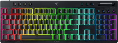 Tastatura Gaming Wireless Razer BlackWidow V4 Low-profile HyperSpeed, 2.4G/Bluetooth, Chroma RGB, 11 butoane multimedia, Switch-uri Green Crisp&Clicky, Layout US (Negru)