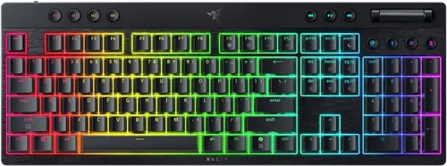 Tastatura Gaming Wireless Razer BlackWidow V4 Low-profile HyperSpeed, 2.4G/Bluetooth, Chroma RGB, 11 butoane multimedia, Switch-uri Orange Tactile&Quiet, Layout US (Negru)