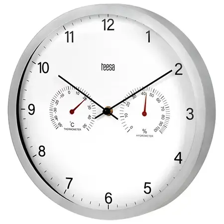 Ceas de perete Teesa TSA0049, Termometru, Higrometru, 30 cm (Argintiu)