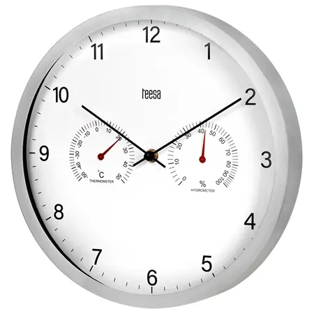 Ceas de perete Teesa TSA0049, Termometru, Higrometru, 30 cm (Argintiu)