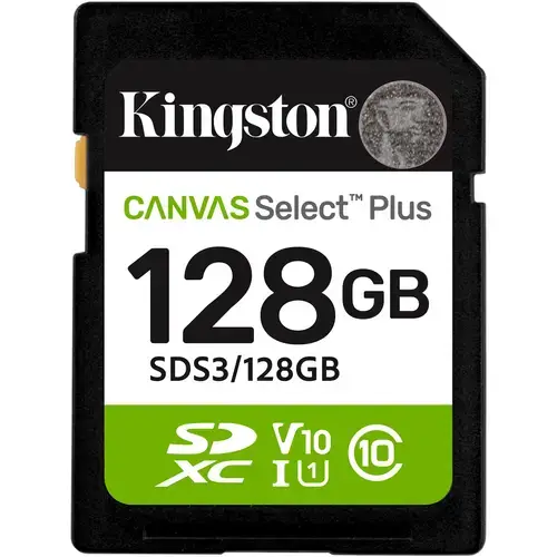 Card de Memorie SDXC Kingston Canvas Select Plus, 128GB, Clasa 10 UHS-I, R/W100/85 MB/s, Format: exFAT