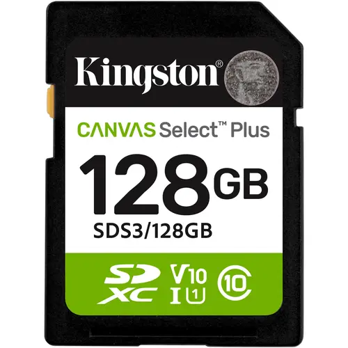 Card de Memorie SDXC Kingston Canvas Select Plus, 128GB, Clasa 10 UHS-I, R/W100/85 MB/s, Format: exFAT