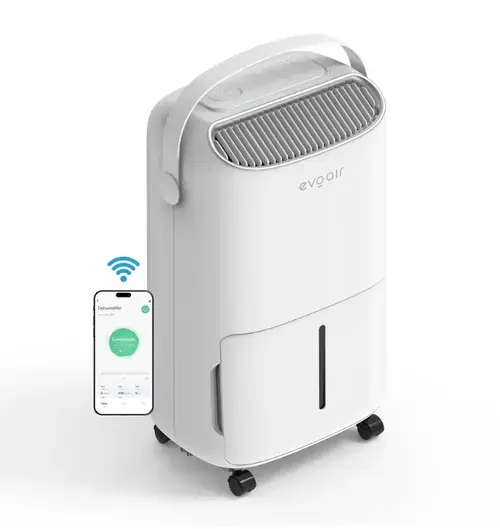 Dezumidificator Evoair NovaDry 16 Smart, 16l/24h, Senzor de Umiditate, Functie Ionizare, Uscare Rufe, Rezervor 2.5l, Lampa UVC, Curea Crem (Alb)