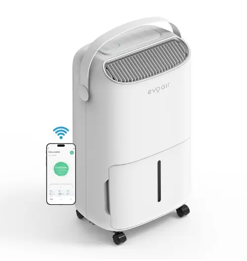 Dezumidificator Evoair NovaDry 16 Smart, 16l/24h, Senzor de Umiditate, Functie Ionizare, Uscare Rufe, Rezervor 2.5l, Lampa UVC, Curea Crem (Alb)