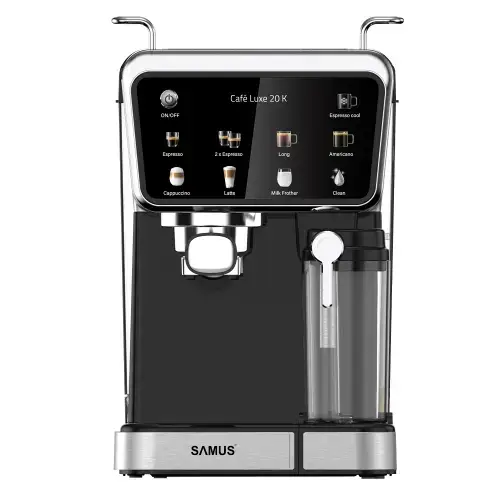 Espressor manual Samus CAFE LUXE 20 K, 1350 W, 20 bari, Rezervor apa 1.5 l, Rezervor lapte 0.5 l, 8 bauturi (Negru/Inox)