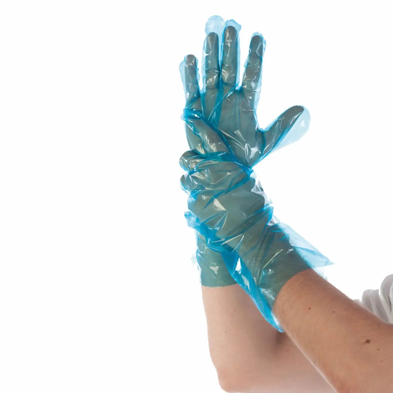 Manusi PRIMA din plastic, LDPE, 29cm, albastre - 100 bucati