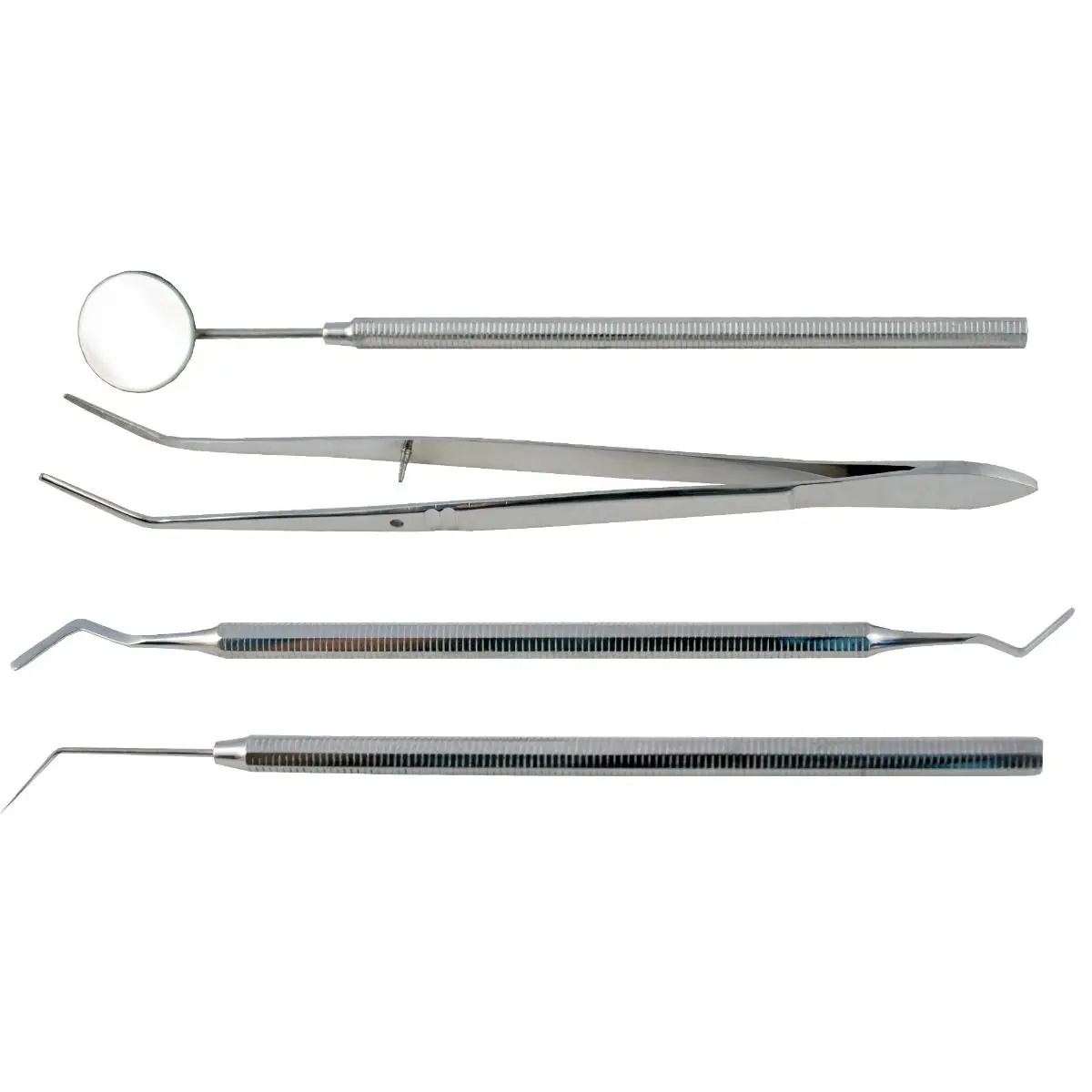 Trusa stomatologica de consultatie otel-inox: maner cu oglinda, pensa, spatula, sonda - 1 set