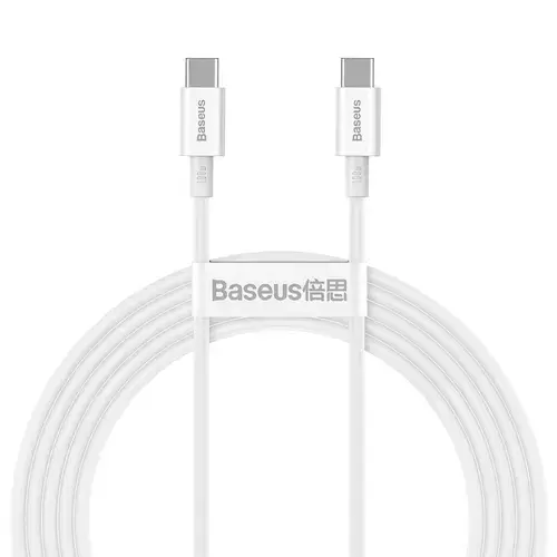 Cablu de date Baseus Superior CATYS-C02, USB-C - USB-C, QC, 100W, 5A, 2 m, Alb