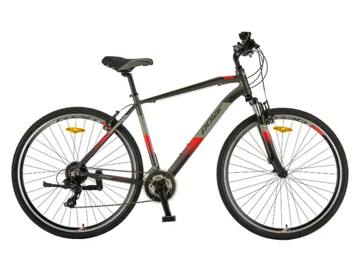 Bicicleta Trekking Polar FORESTER COMP, 28inch, S-M, Frane V-Brake, 24 viteze (Gri/Rosu)