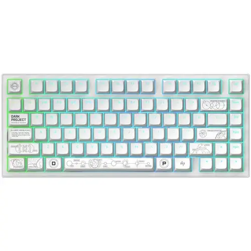 Tastatura Mecanica Gaming Dark Project ALU81A Terra Nova, Wireless, 81 keys, Full RGB, switch-uri g3ms Moonstone Pre-lubed, hot swap, carcasa aluminiu, Alb