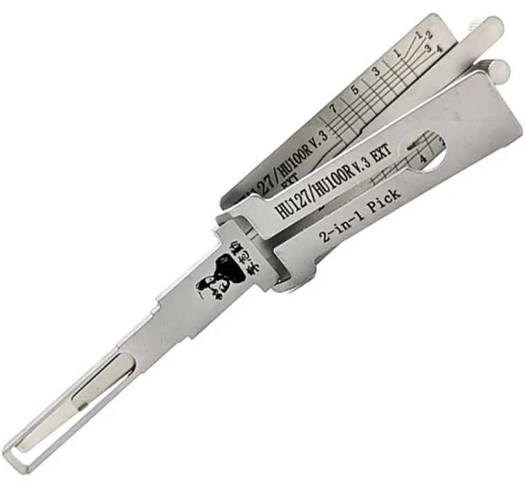 Decodor auto Lishi HU100R HU127 2 in 1 pick pentru chei BMW F Series, lama HU100R 8 cut, contact usa portbagaj, Twin Lifter