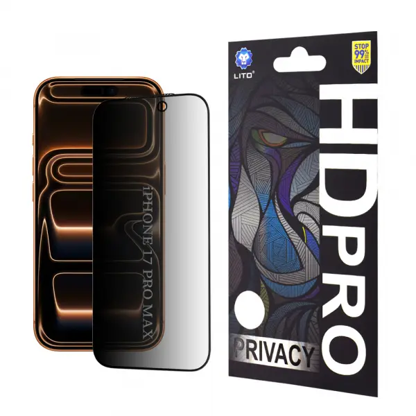 Folie de protectie Ecran Privacy Lito HD Pro pentru Apple iPhone 17 Pro Max, Sticla Securizata, Full Glue