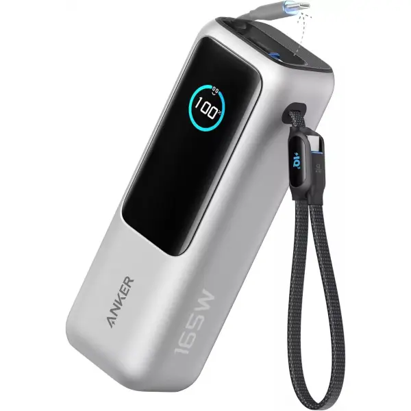 Baterie Externa Anker, 25000mAh, 165W, QC + PD, 1 x USB-A - 3 x USB-C, Argintie A1695H41