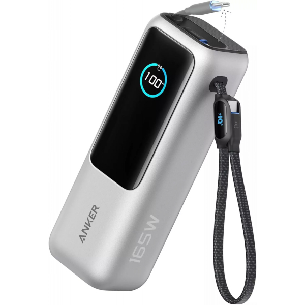 Baterie Externa Anker, 25000mAh, 165W, QC + PD, 1 x USB-A - 3 x USB-C, Argintie A1695H41