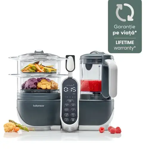 Robot multifunctional 5 in 1 Babymoov Nutribaby (+) Industrial Grey A001124, 500 W, 1500 mL Gatit, 700 mL Blender (Gri)