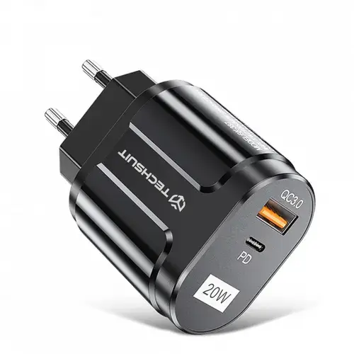 Incarcator Retea Techsuit Premium CHPD038, 20W, 3A, 1 x USB-A - 1 x USB-C (Negru)