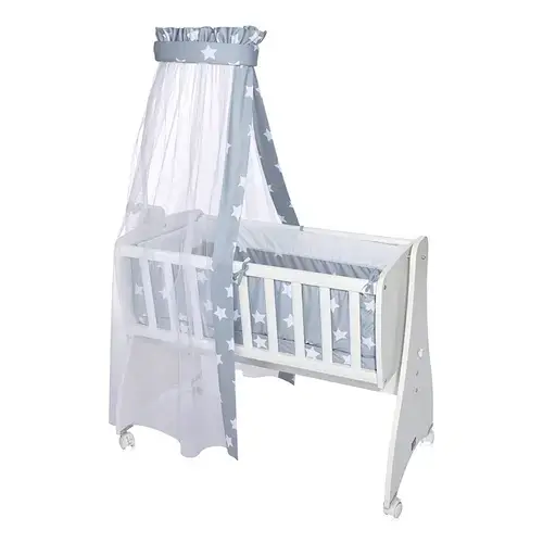 Set lenjerie pat 7 piese Lorelli Blue Grey Mist Stars, bumbac ranforce, pentru pat balansoar First Dreams