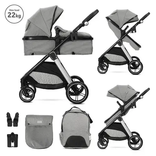 Carucior 2 in 1 Lorelli Aspen, transformabil, set adaptori cos auto inclus, pana la 22 Kg, Gri