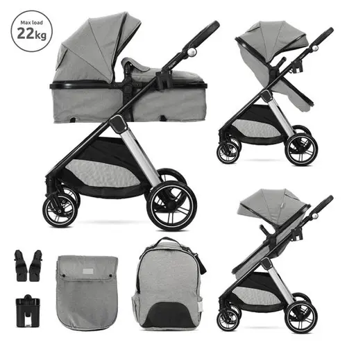 Carucior 2 in 1 Lorelli Aspen, transformabil, set adaptori cos auto inclus, pana la 22 Kg, Gri