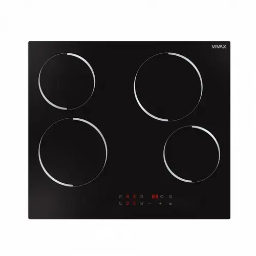 Plita incorporabila VIVAX BH-04MVC, Vitroceramica, Patru zone de gatit, Boost, Control touch, Timer, Putere maxima 8000 W, Timer digital, Setari putere in 9 trepte, Indicator caldura reziduala, Sticla securizata, 60 cm (Negru)
