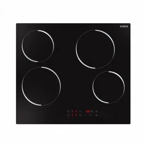 Plita incorporabila VIVAX BH-04MVC, Vitroceramica, Patru zone de gatit, Boost, Control touch, Timer, Putere maxima 8000 W, Timer digital, Setari putere in 9 trepte, Indicator caldura reziduala, Sticla securizata, 60 cm (Negru)