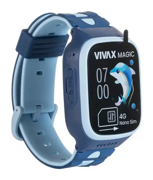 Smartwatch pentru copii Vivax KIDS 4G MAGIC, Bluetooth 5.1, Rezistenta la apa IPX7, Procesor ARM Cortex-R5, 64 MB, GPS, SOS, Apel video (Albastru)