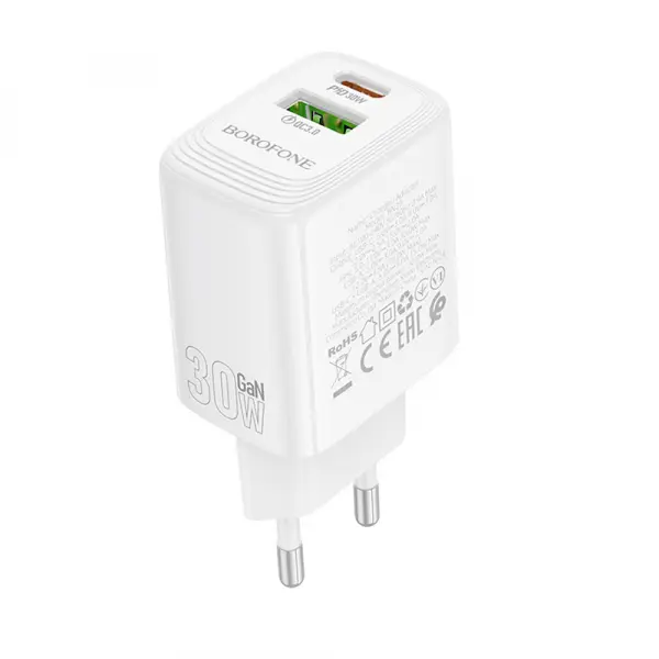 Incarcator Retea Borofone BN29 Fuente, 30W, 3A, 1 x USB-A - 1 x USB-C, Alb