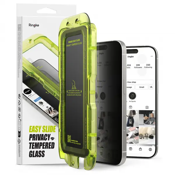 Folie de protectie Ecran Privacy Ringke Easy Slide pentru Apple iPhone 17 Air, Sticla Securizata, Full Glue, Set 2 bucati