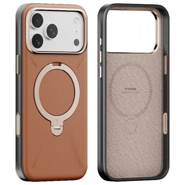 Husa MagSafe pentru Apple iPhone 17 Pro Max, Torras, QPRO Leather, Maro