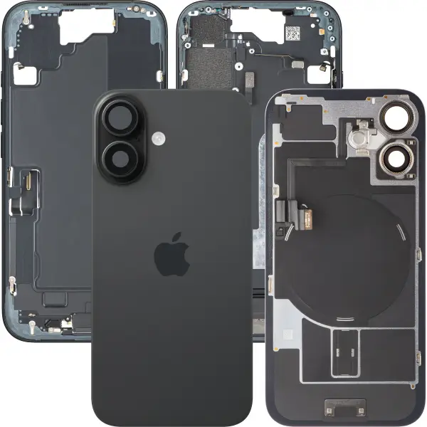 Capac Baterie Apple iPhone 16, Cu Carcasa Mijloc, Full Parts, Negru, Swap