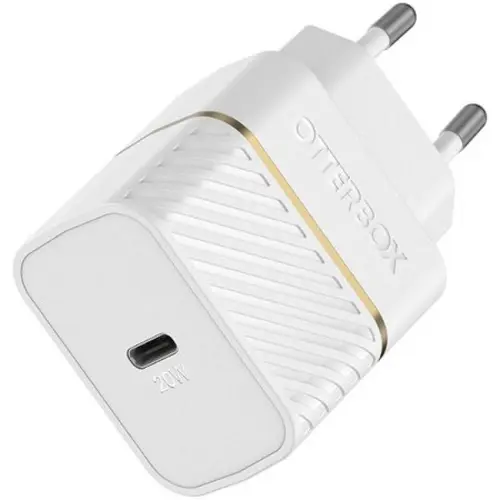 Incarcator retea Otterbox Fast Charge USB-C 20W, Power Delivery 3.0, Cablu Lightning 1m inclus, Alb
