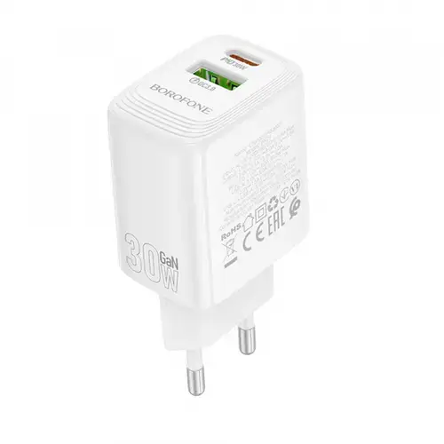 Incarcator Retea Borofone BN29 Fuente, 30W, 3A, 1 x USB-A - 1 x USB-C (Alb)