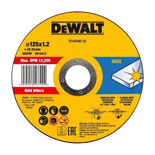 Disc taiere inox Dewalt DT42340Z, 125x22.23x1.2mm