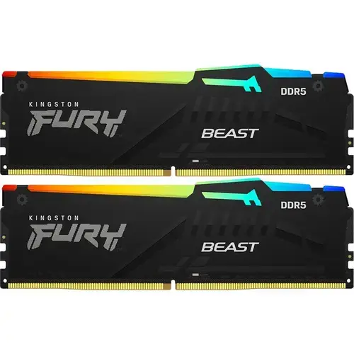 Kit Memorii Kingston FURY Beast RGB XMP/EXPO, 64GB (2 x 32 GB), DDR5-5600 MHz, CL40, Dual Channel
