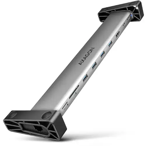 Hub USB Axagon HMC-10HLS, 4x USB-A, 2x USB Type-C, RJ-45, HDMI, SD/microSD (Argintiu)
