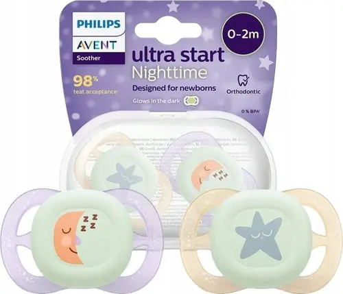 Set 2 suzete Philips Avent Ultra Start SCF075/07, ortodontice, fara BPA, 0-2 luni