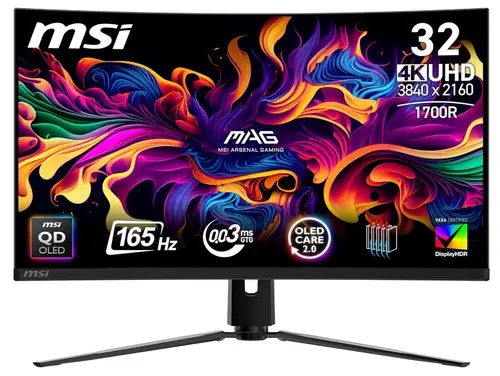 Monitor Gaming QD-OLED MSI 31.5inch MAG 321CUP QD-OLED, UHD (3840 x 2160), HDMI, DisplayPort, Ecran curbat, 165 Hz, 0.03 ms (Negru)