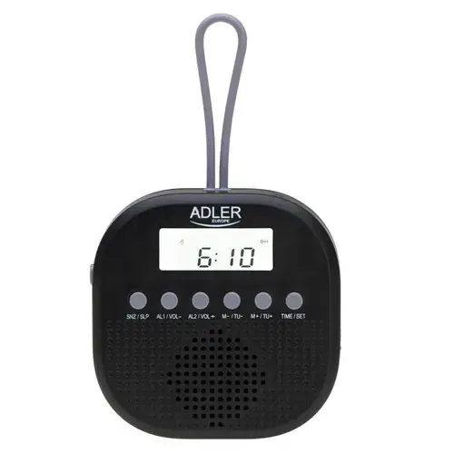 Radio FM Adler AD 1912, Functie ceas, Alarma, Functie amanare, Rezistent la apa IPX4 (Negru)