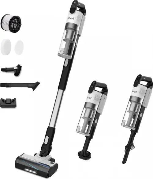 Aspirator vertical Levoit LVAC 200 HEAPVCLVNEU0014Y, Autonomie 50 minute, Recipient 0.75 l, 22.2 V, Filtrare in 5 trepte, 82 dB (Alb/Negru)