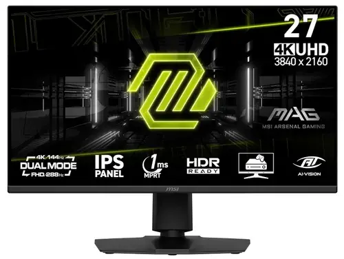 Monitor Gaming IPS LED MSI 27inch MAG 275UPD E14, UHD (3840 x 2160), HDMI, DisplayPort, Boxe, Pivot, 144 Hz, 1 ms (Negru)